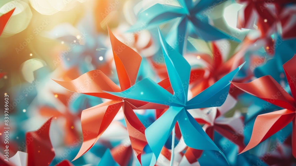 Vibrant red and blue pinwheels creating a festive and playful scene, ideal for celebrations and summer-themed designs. Vibrant red and blue pinwheels creating a festive and playful scene, ideal for celebrations and summer-themed designs.