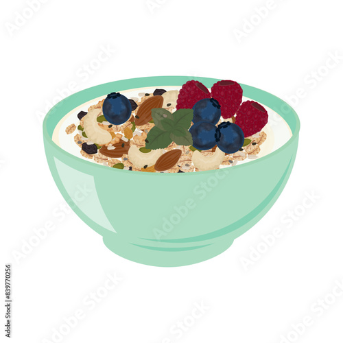 Vector illustration logo Clip art granola muesli on a pastel bowl