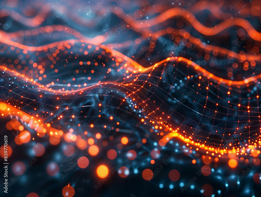 Big Data concept. Blockchain 3D illustration. Information Waves and the Global Database. Neural networks and artificial intelligence. Abstract technological background Big Data concept. Blockchain 3D illustration. Information Waves and the Global Database. Neural networks and artificial intelligence. Abstract technological background