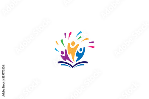 cheerful child logo with educational book combination in colorful vector design