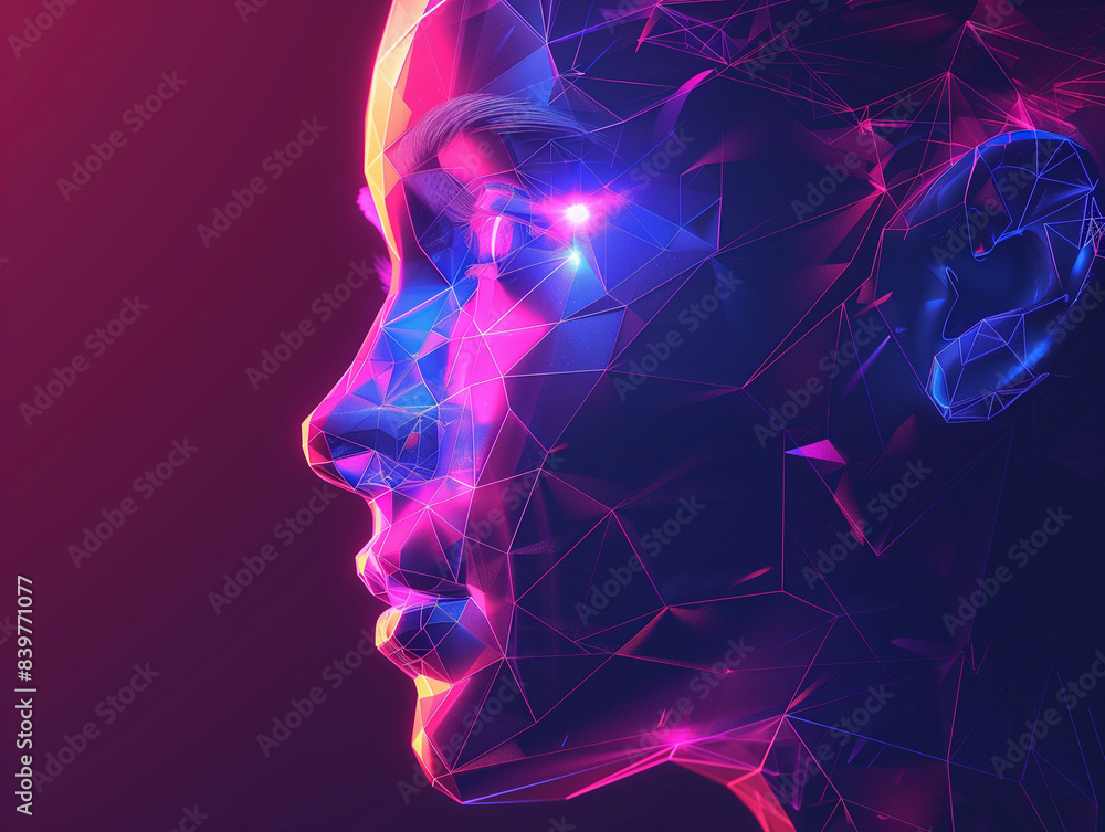 AI, Artificial intelligence. Ai digital brain. Robotics concept. Human face made from polygon. Illustration vecto AI, Artificial intelligence. Ai digital brain. Robotics concept. Human face made from polygon. Illustration vecto
