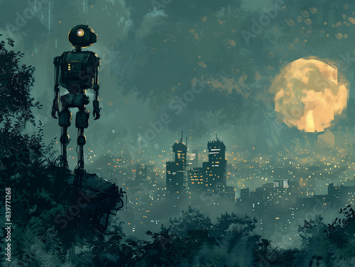 AI with young man in the night