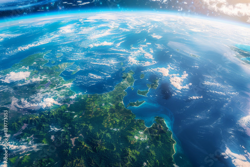 An image showcasing Earth from space, emphasizing the vibrant blues of the oceans, the lush greens of the forests, and the varied landscapes that signify the planet's rich biodiversity - Generative AI © MadalinaIonela