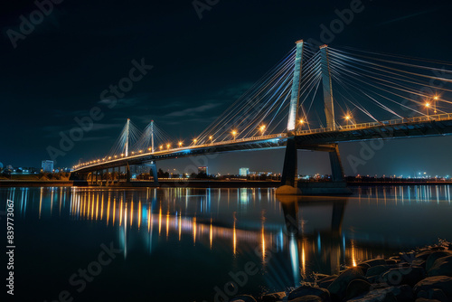 The image should convey the bridge as a beacon of modernity and progress, with lights reflecting on the water below or accentuating the structural elements - Generative AI © MadalinaIonela