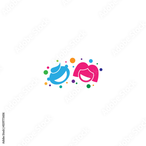 cheerful child logo with combination of colorful bubbles in flat design style