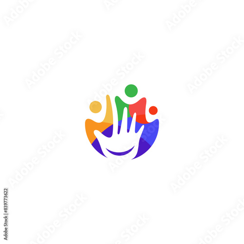 Child hand logo design with combination of children in colorful vector design