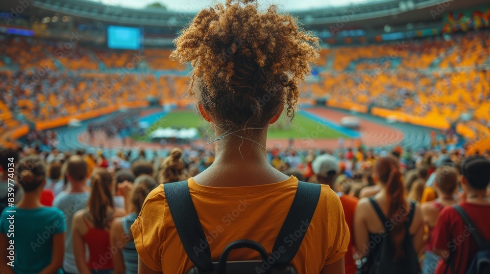 Obraz premium Smart ticketing and crowd management: Fans entering a stadium using digital tickets and facial recognition for seamless access and safety 