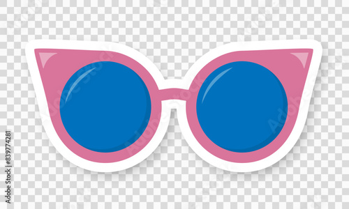 Pink sunglasses on a transparent background. A sticker with glasses. Retro hippie style. Vector EPS 10.