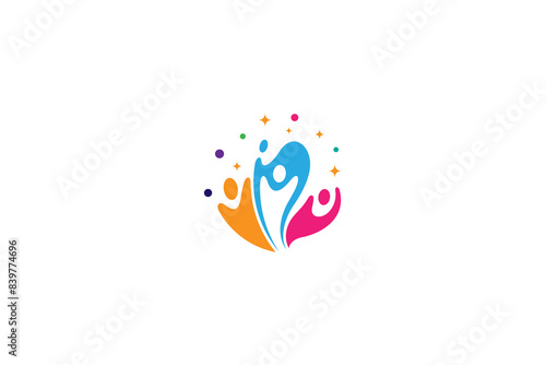 child abstract logo with colorful stars and bubbles in flat design