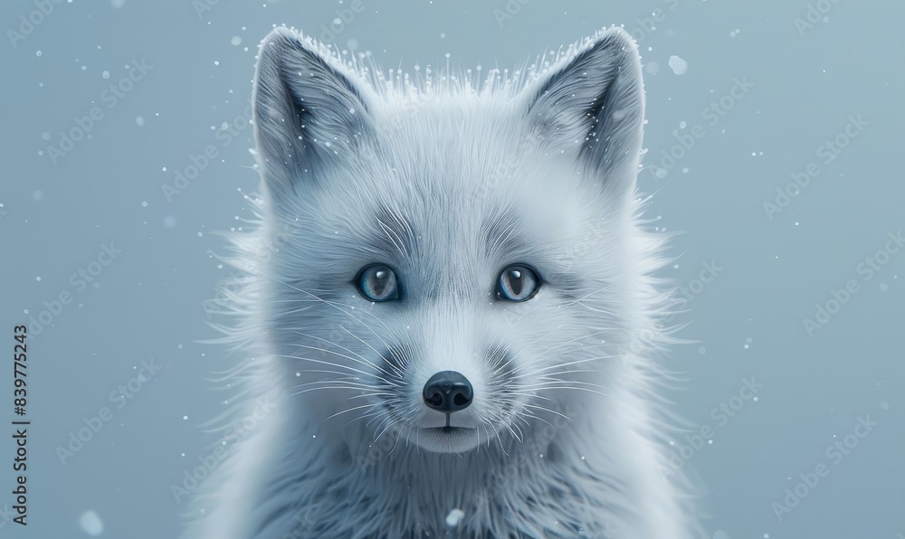 Arctic fox pup flat design front view snow animation vivid Arctic fox pup flat design front view snow animation vivid