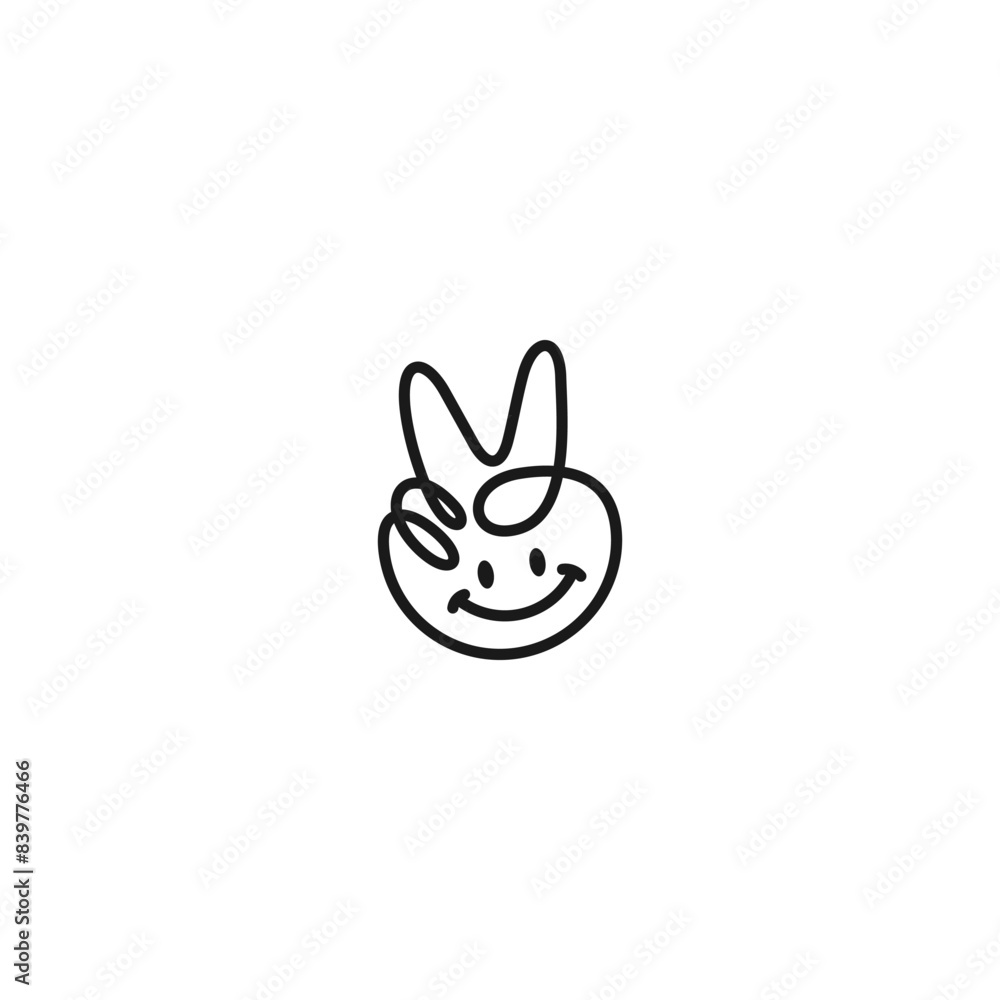 logo of two fingers hands up with smile in continuous line art design style logo of two fingers hands up with smile in continuous line art design style