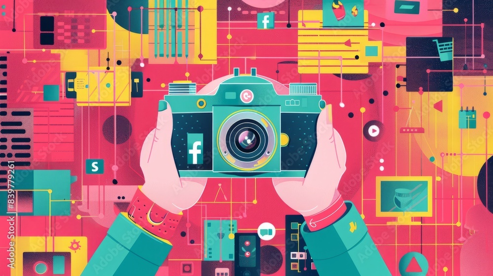 Obraz premium hand with camera photographic vector illustration design