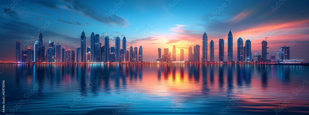 Fototapeta premium Motion blur photo of real gdp index chart uae- dubai city 5th place generative ai