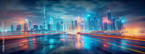 Motion blur photo of real gdp index chart uae- dubai city 5th place generative ai