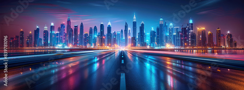 Motion blur photo of real gdp index chart uae- dubai city 5th place generative ai