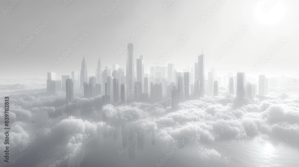 3D anime-style view of smog-filled cities, smooth white gradient background, minimalism, studio lighting, copy space 3D anime-style view of smog-filled cities, smooth white gradient background, minimalism, studio lighting, copy space
