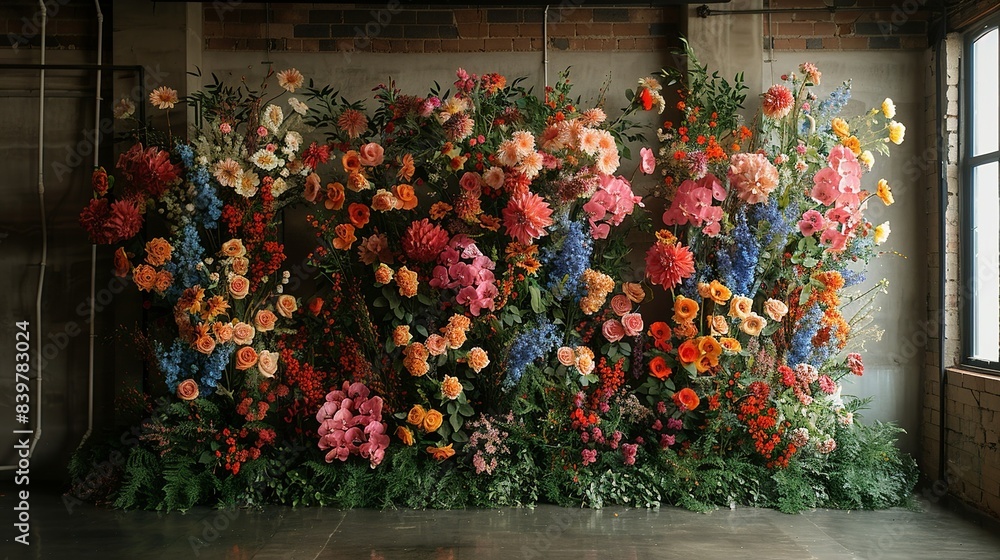 The front view of an arch with a mix of real and artificial flowers, blending seamlessly to create a lush, vibrant appearance. shiny, Minimal and Simple, The front view of an arch with a mix of real and artificial flowers, blending seamlessly to create a lush, vibrant appearance. shiny, Minimal and Simple,