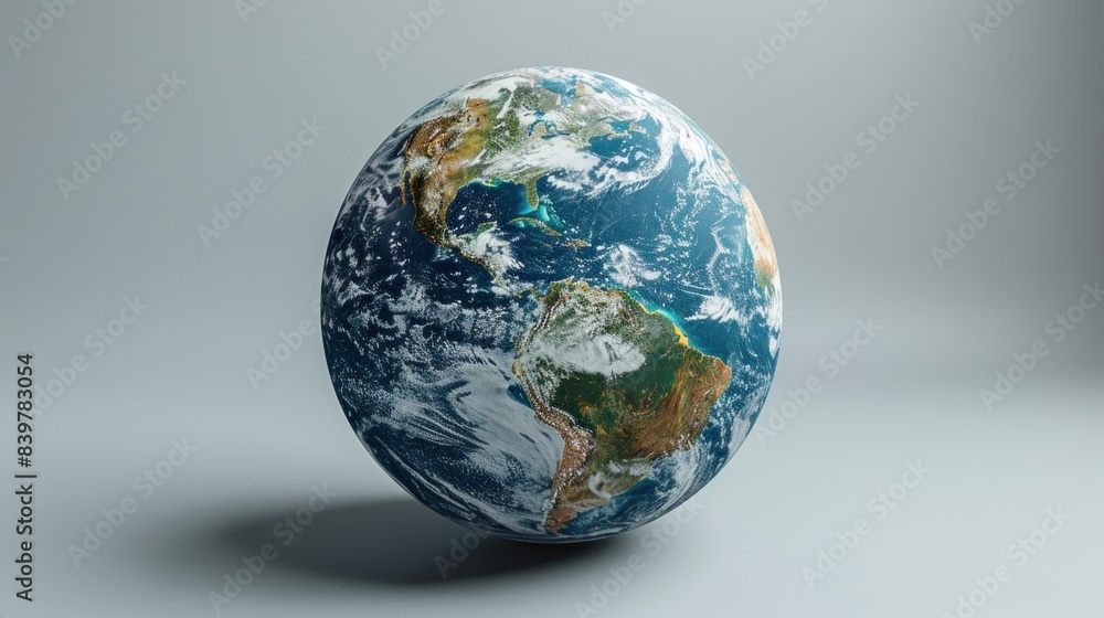 Fototapeta premium Anime-style 3D Earth with visible heatwaves, smooth white gradient background, minimalistic design, studio light, copy space