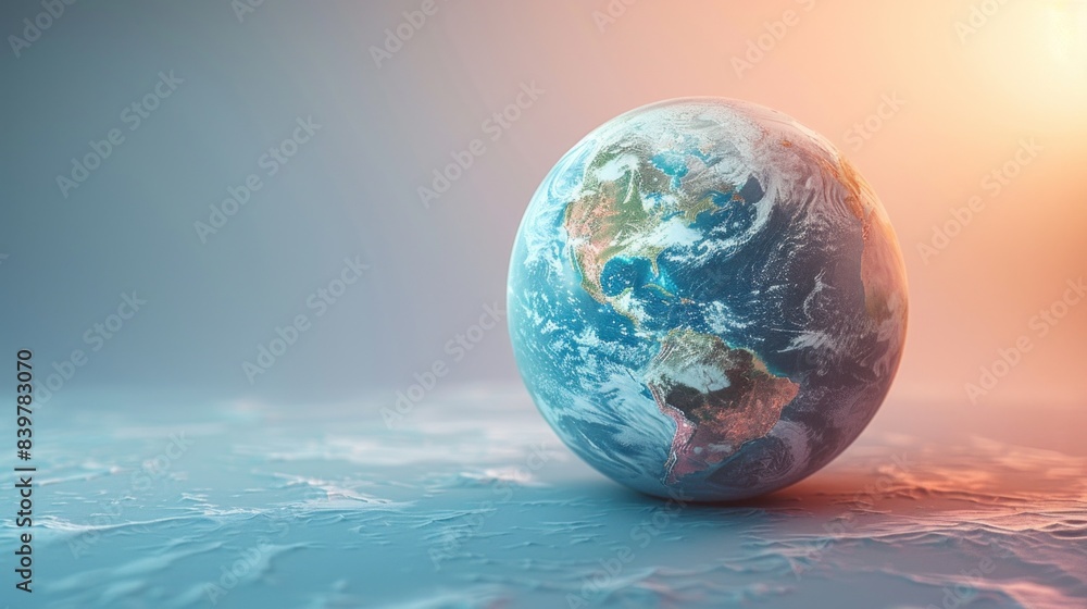 Anime-style 3D Earth with visible heatwaves, smooth white gradient background, minimalistic design, studio light, copy space Anime-style 3D Earth with visible heatwaves, smooth white gradient background, minimalistic design, studio light, copy space