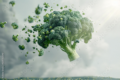 broccoli and cauliflower flying isolated