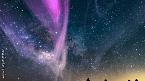 Aurora Purple and Milky Way Galaxy Trona Pinnacles  35mm Tilt Down photo