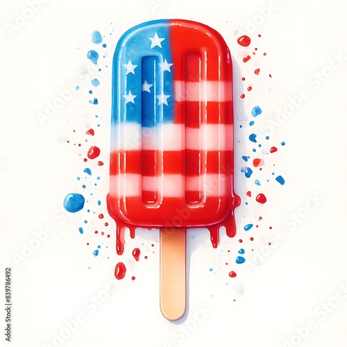 watercolor popsicle with american flag, 4th of July, Independence Day