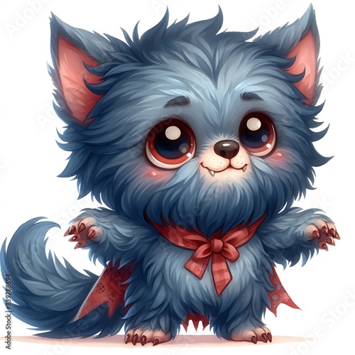Watercolor Illustration of a cute cartoon wolf werewolf