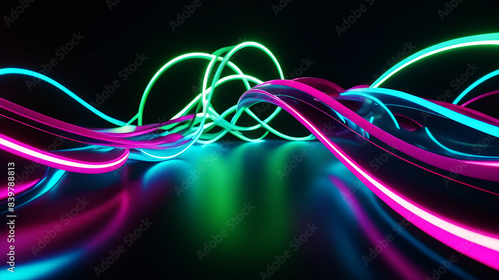 Generate an abstract background with bold, electric curves in neon colors like lime green, hot pink, and electric blue. The curves should be sharp and dynamic, creating a futuristic and energetic atmo Generate an abstract background with bold, electric curves in neon colors like lime green, hot pink, and electric blue. The curves should be sharp and dynamic, creating a futuristic and energetic atmo