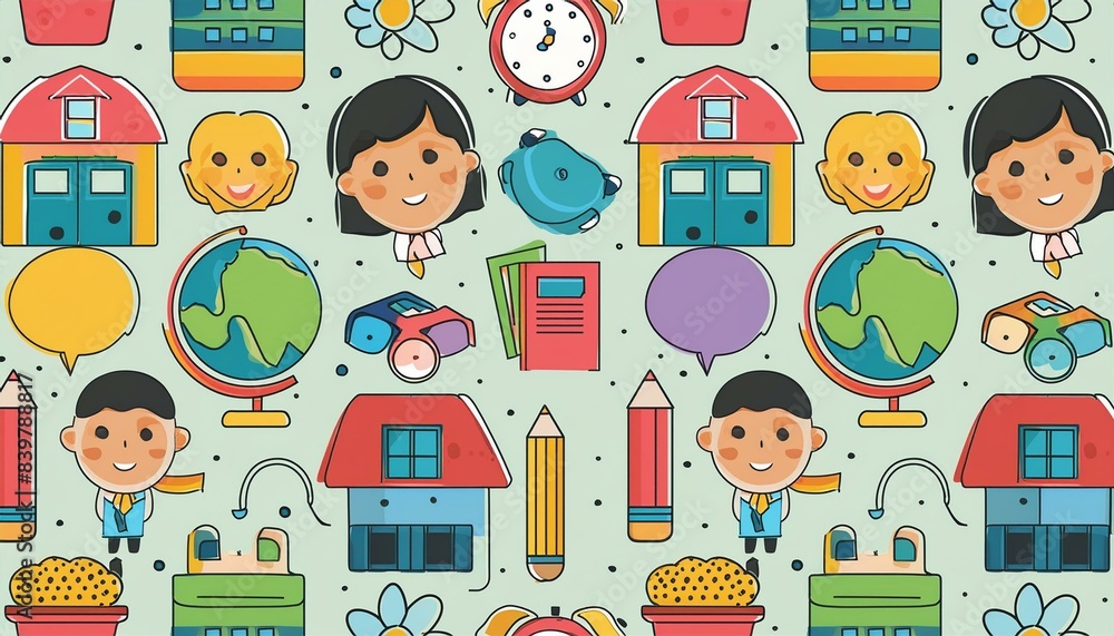 Colorful seamless children's pattern on a school theme, illustration, school wallpaper, design for school Colorful seamless children's pattern on a school theme, illustration, school wallpaper, design for school