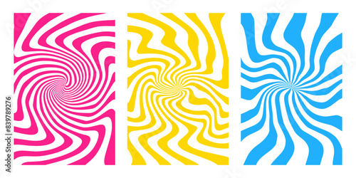 Groovy hippie 70s backgrounds. Waves, swirl, twirl pattern. Twisted and distorted vector texture in trendy retro psychedelic style. abstract wave lines