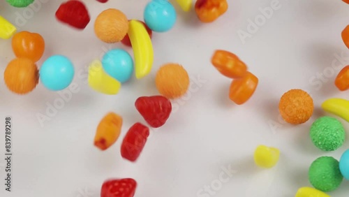Slow Motion Falling of Fruit Blast Candies - Perfect for Celebrations and Parties