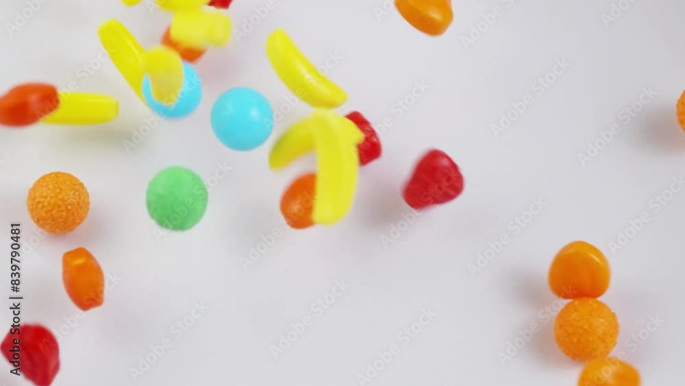 Slow Motion Falling of Fruit Blast Candies - Perfect for Celebrations and Parties Slow Motion Falling of Fruit Blast Candies - Perfect for Celebrations and Parties