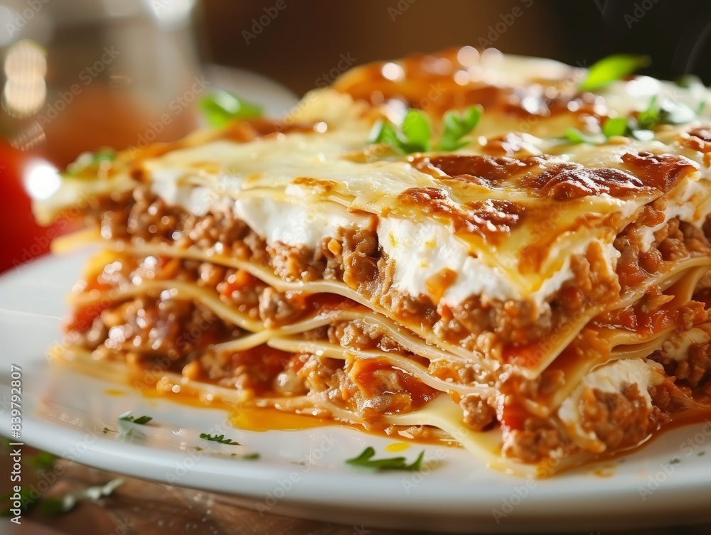 Lasagna Italian Meat Cheese Noodle Close-Up Food Dining Dinner Blurred Background Image
Lasagna Italian Meat Cheese Noodle Close-Up Food Dining Dinner Blurred Background Image