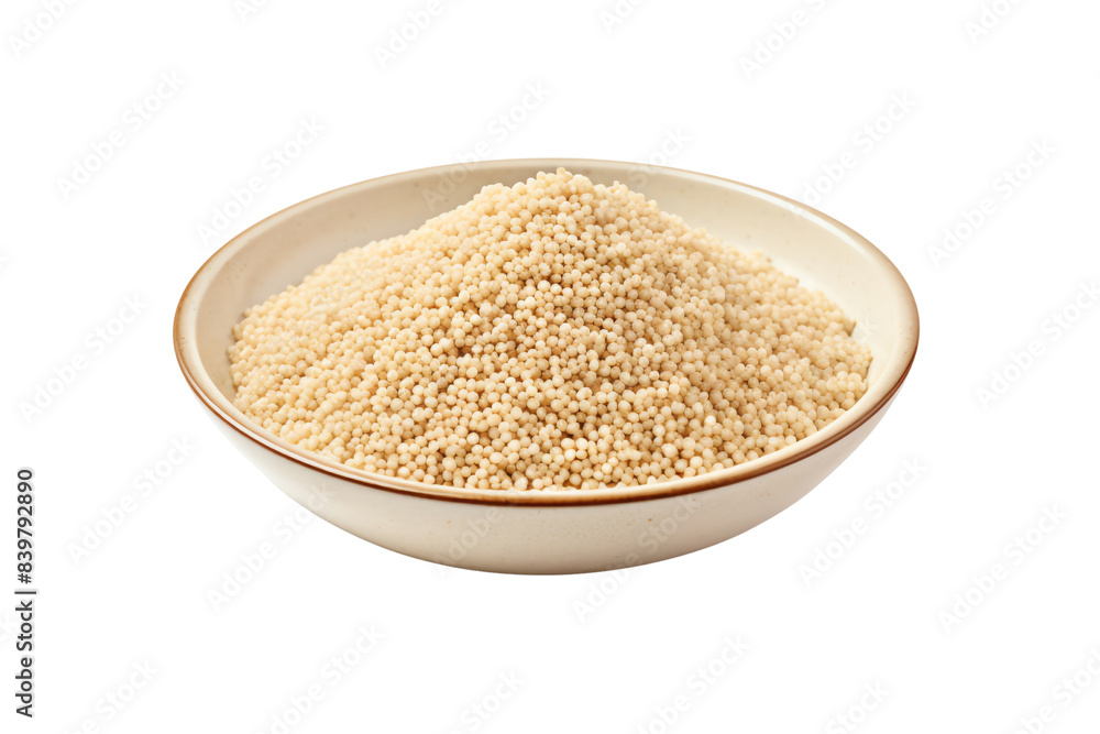 A bowl filled with uncooked couscous, isolated on transparent background A bowl filled with uncooked couscous, isolated on transparent background