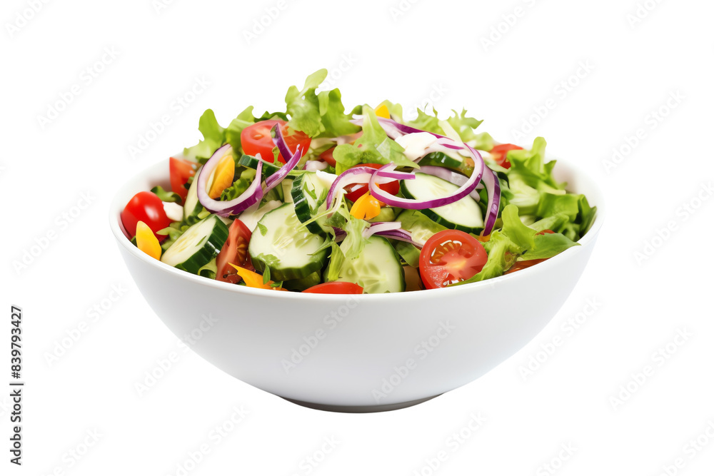 Fresh vegetable salad with lettuce, tomatoes, cucumbers, and onions in a white bowl. Perfect for a healthy meal or diet concept. Fresh vegetable salad with lettuce, tomatoes, cucumbers, and onions in a white bowl. Perfect for a healthy meal or diet concept.