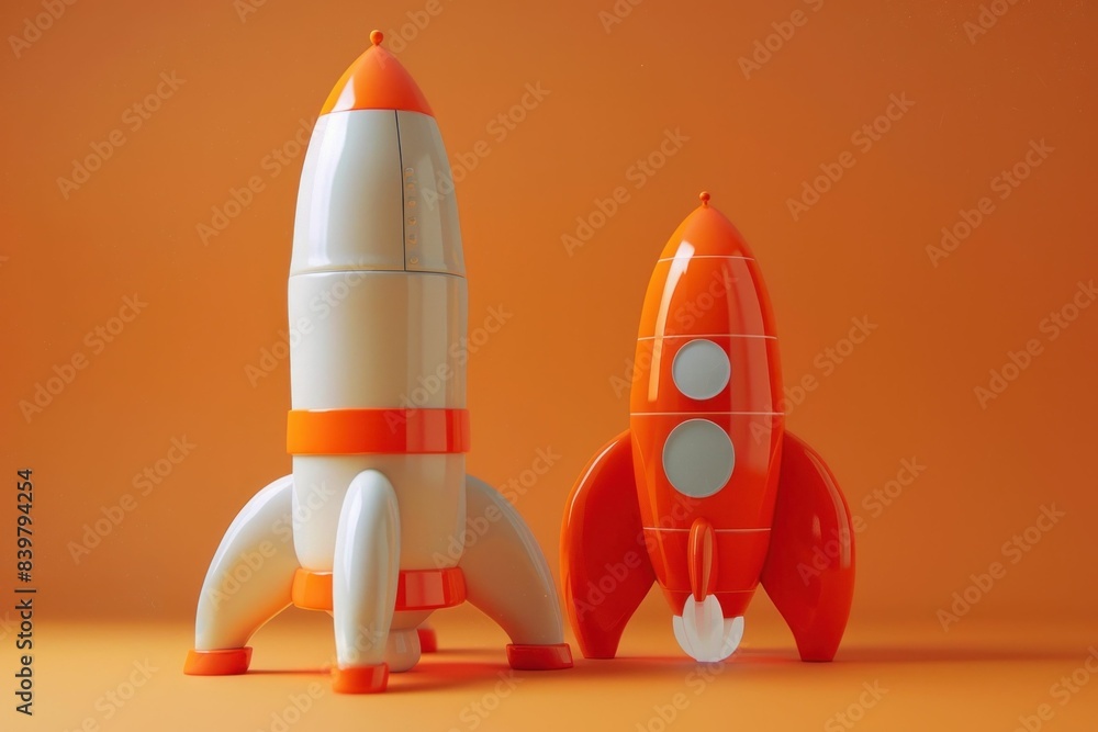 Vibrant Orange and White Rocket Ship Toys on a Playful Background, Ready for Adventure and Exploration Vibrant Orange and White Rocket Ship Toys on a Playful Background, Ready for Adventure and Exploration