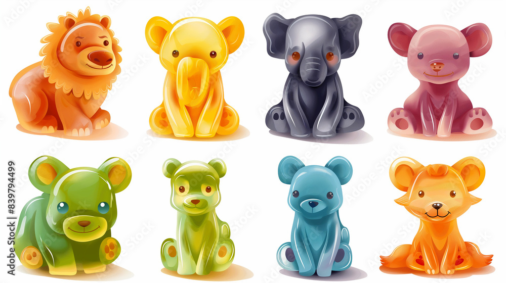 Fototapeta premium Asset of Gummy jelly candy set for video game isolation, Illustration.