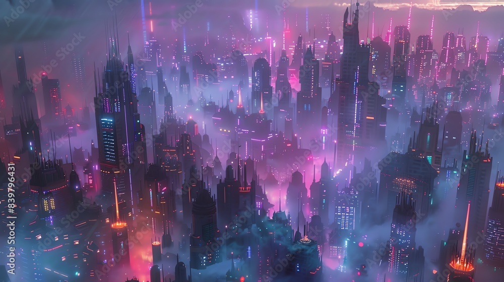 Panoramic view of a fantasy cityscape Panoramic view of a fantasy cityscape