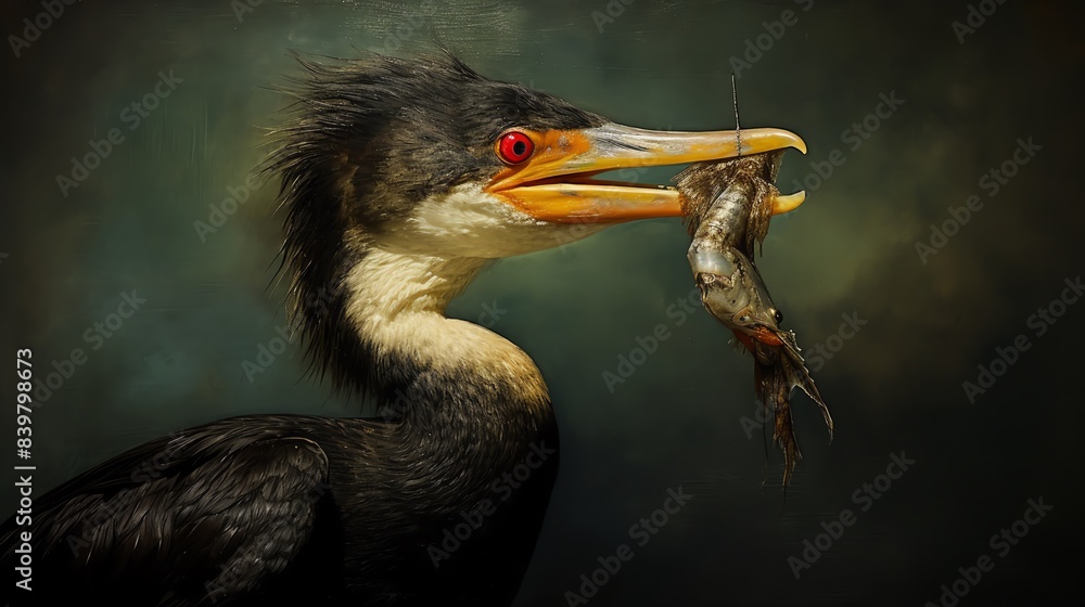 Obraz premium A cormorant with a tiny fish