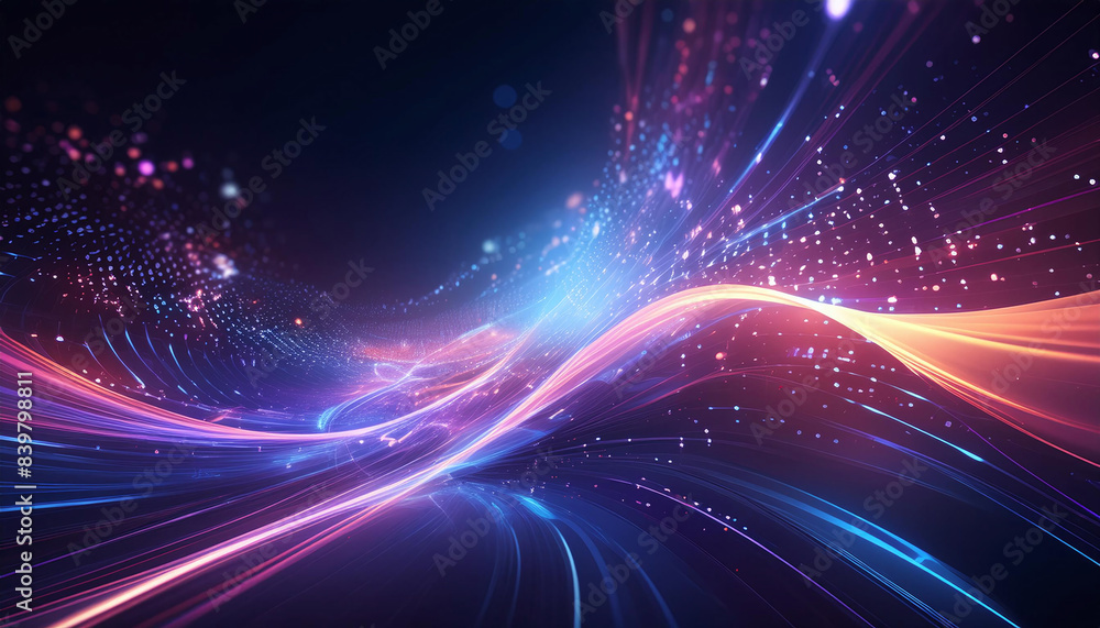 Abstract digital art with vibrant light trails on a dark background Abstract digital art with vibrant light trails on a dark background