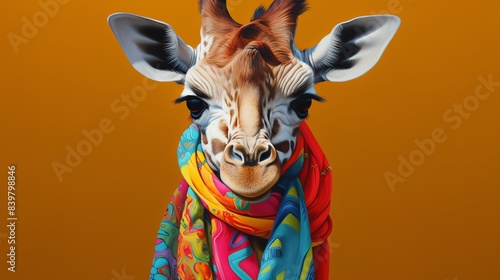 A giraffe calf with a colorful scarf © Oranee 