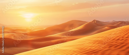 Soft sand dunes at sunset  warm tones  serene desert landscape  copy space