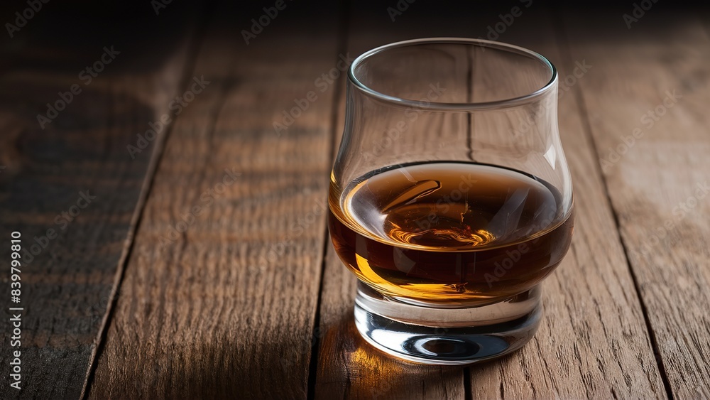 A close-up of a whisky glass sitting on a wooden surface A close-up of a whisky glass sitting on a wooden surface
