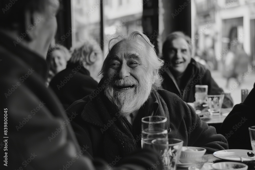 Senior man sitting in a cafe. Black and white photo. Monochrome. Senior man sitting in a cafe. Black and white photo. Monochrome.