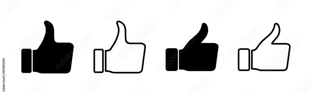 Thumbs up icon set. Hand like. Like icon vector. Thumbs up icon set. Hand like. Like icon vector.