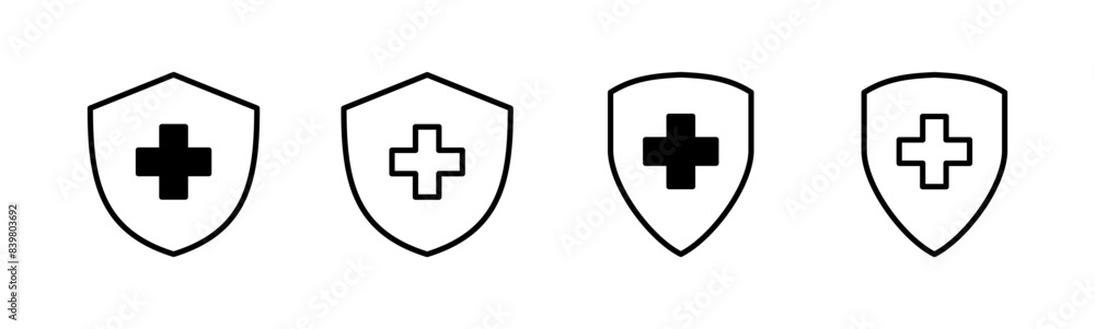 Health insurance icon set. Insurance health document icon Health insurance icon set. Insurance health document icon