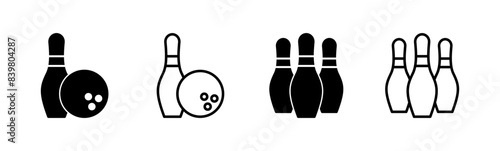 Bowling icon set. bowling ball and pin icon. bowling pins
