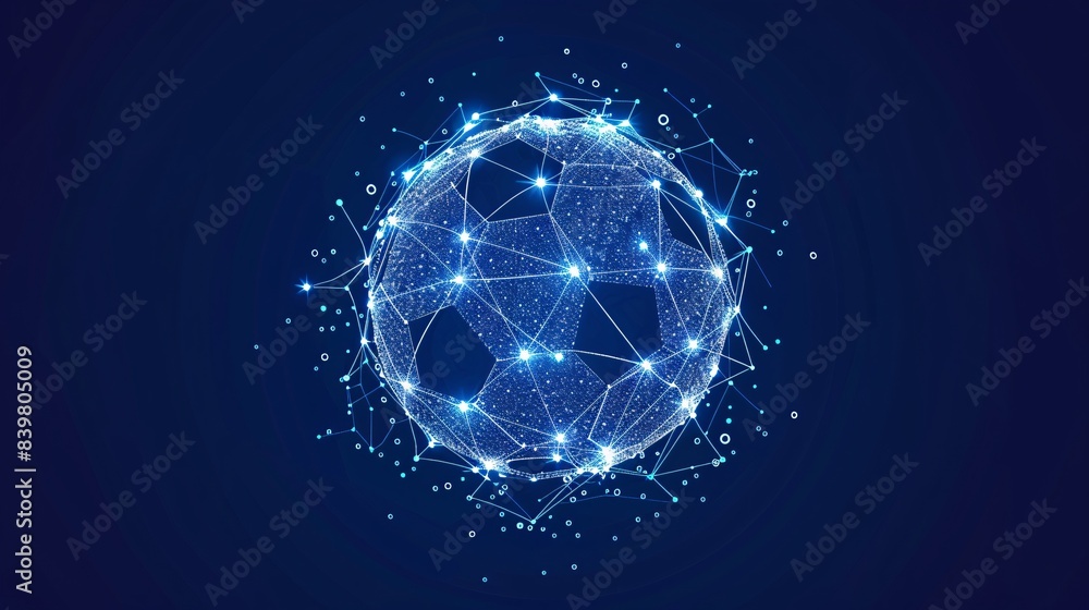 Obraz premium A digital representation of a spherical network, featuring interconnected nodes and glowing particles against a dark background.