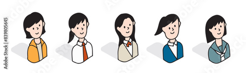制服を着た女子学生のイラストアイコンセット　中学生・高校生