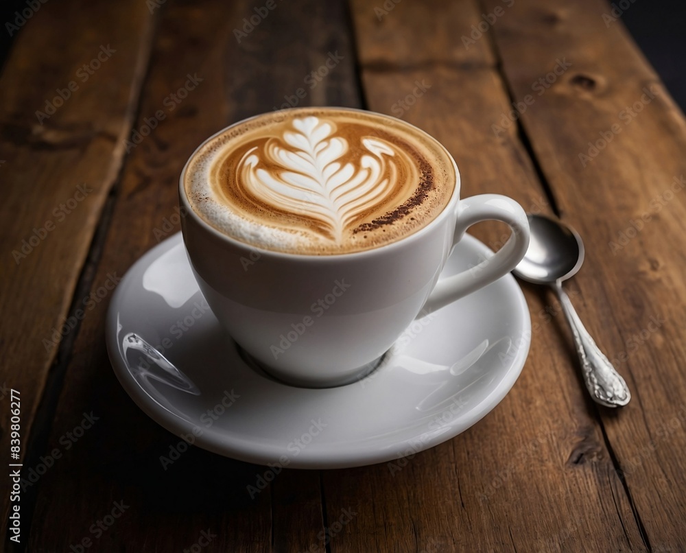 a cup of coffee on wooden table a cup of coffee on wooden table